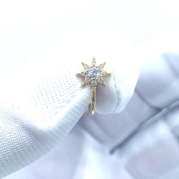 CZ Diamond Sun 24 KT Gold Plated Nose Cuff Fake Nose Rings No Piercing Jewelry - Picture 4 of 5